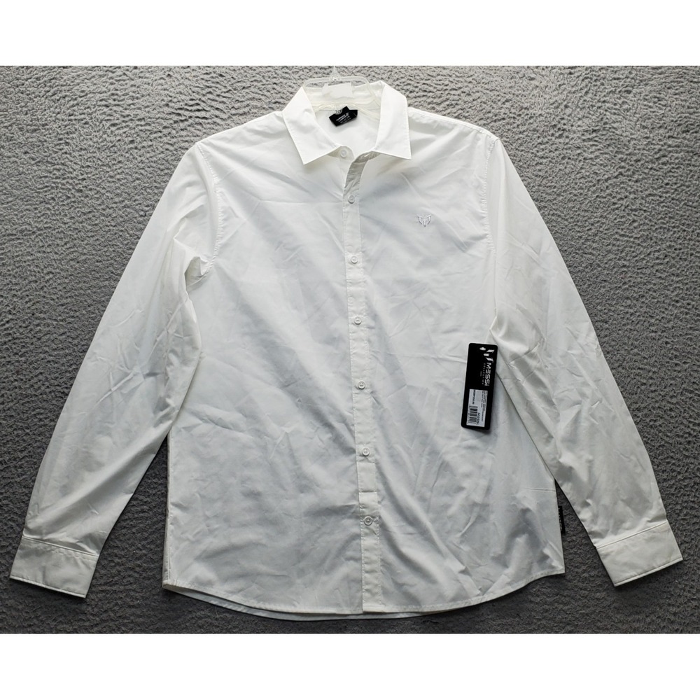 MESSI Collection Shirt Mens M White Regular Fit Long Sleeve Collared Button Up